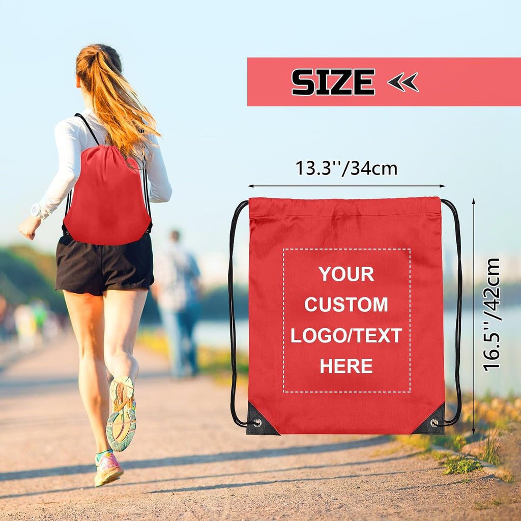 Grneric Custom Drawstring Bags Bulk 10/20/50/100/200 Pack, Promotional Items With Your Logo Personalized String Backpack for Gym, Sport, Travel, Red