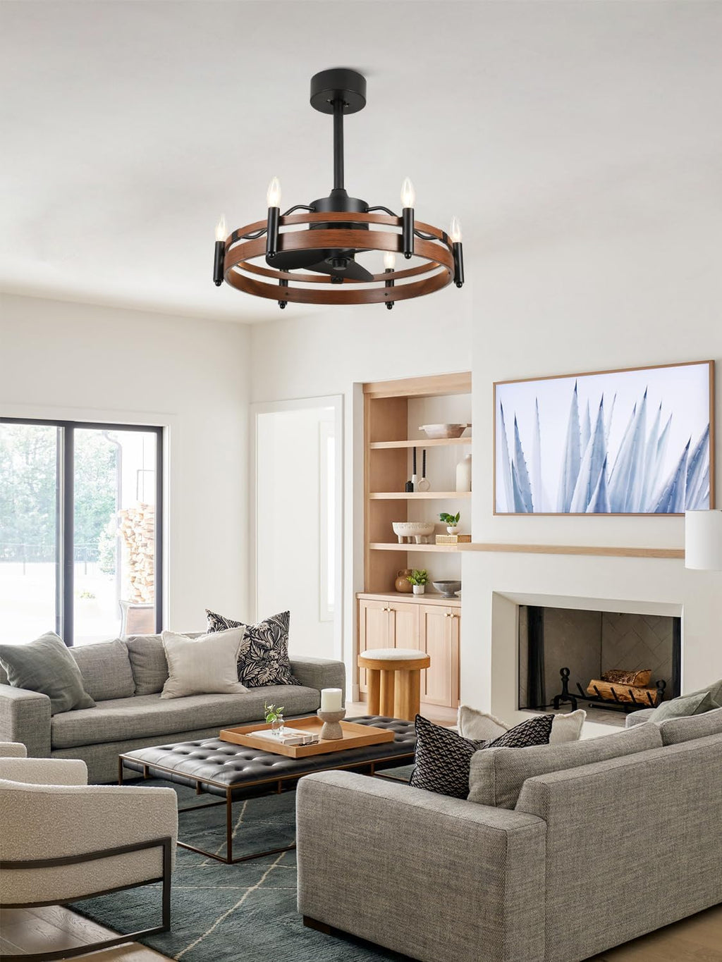 Bella Depot 24' Farmhouse Ceiling Fan with Light – Wagon Wheel Fandelier, 6-Light Industrial Rustic Chandelier Fan, Remote Control, for Bedroom Kitchen Dining Room (Bulbs Not Included)