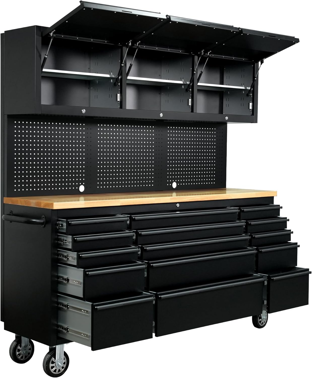 CT Copper Tailor 72-inch Tool Chest Cabinet Rolling Garage Workbench with 15 Storage Drawers and Wheels, 3 Upper Cabinet, Pegboard, Steel Large Tool Box,Matte Black