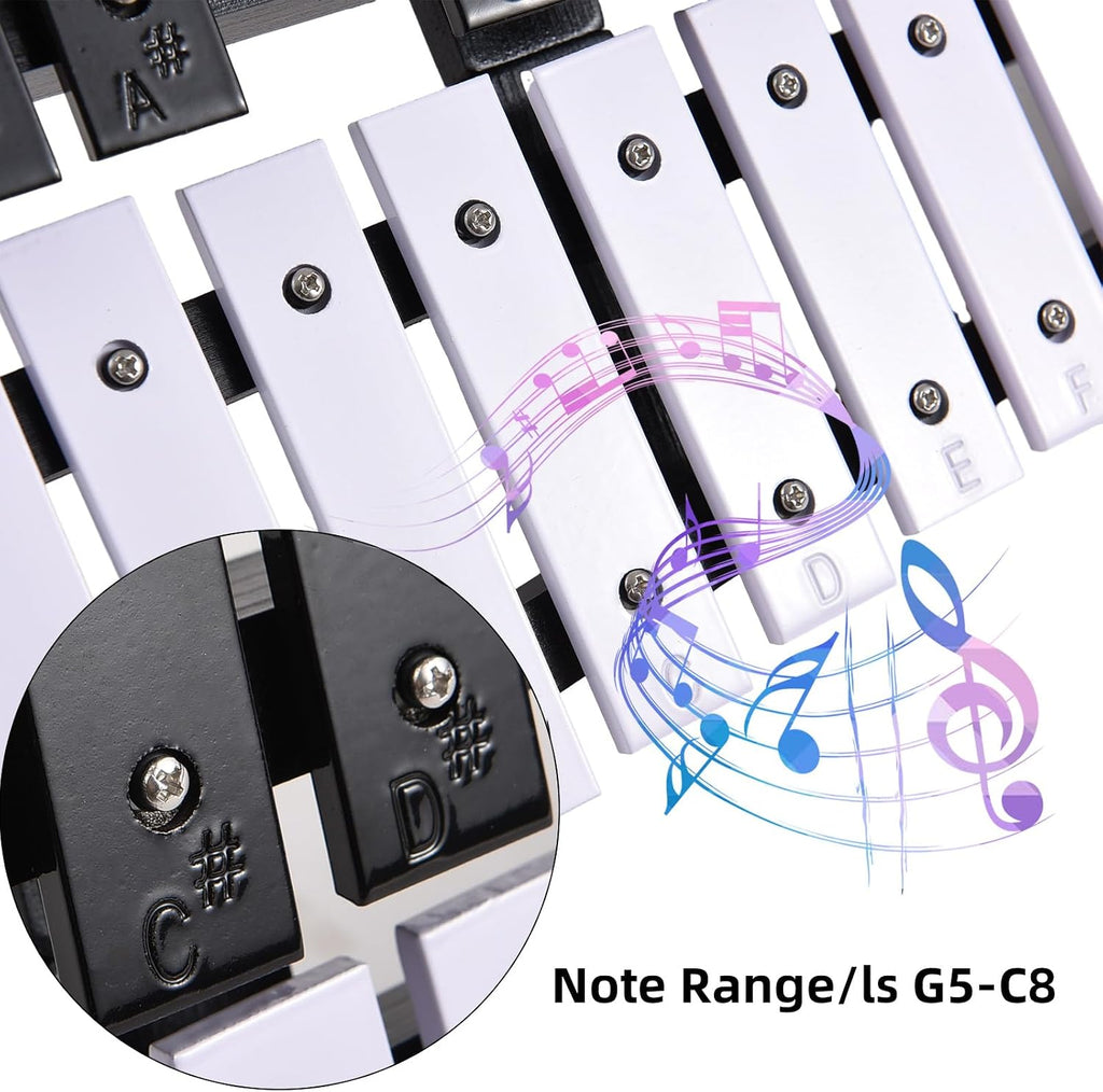 Foldable Glockenspiel Xylophone, 30 Note Glockenspiel, Xylophone 5mm Thickness Aluminum Bars Percussion Musical Instrument with Carrying Bag 2 Mallets Gift for Beginners Students