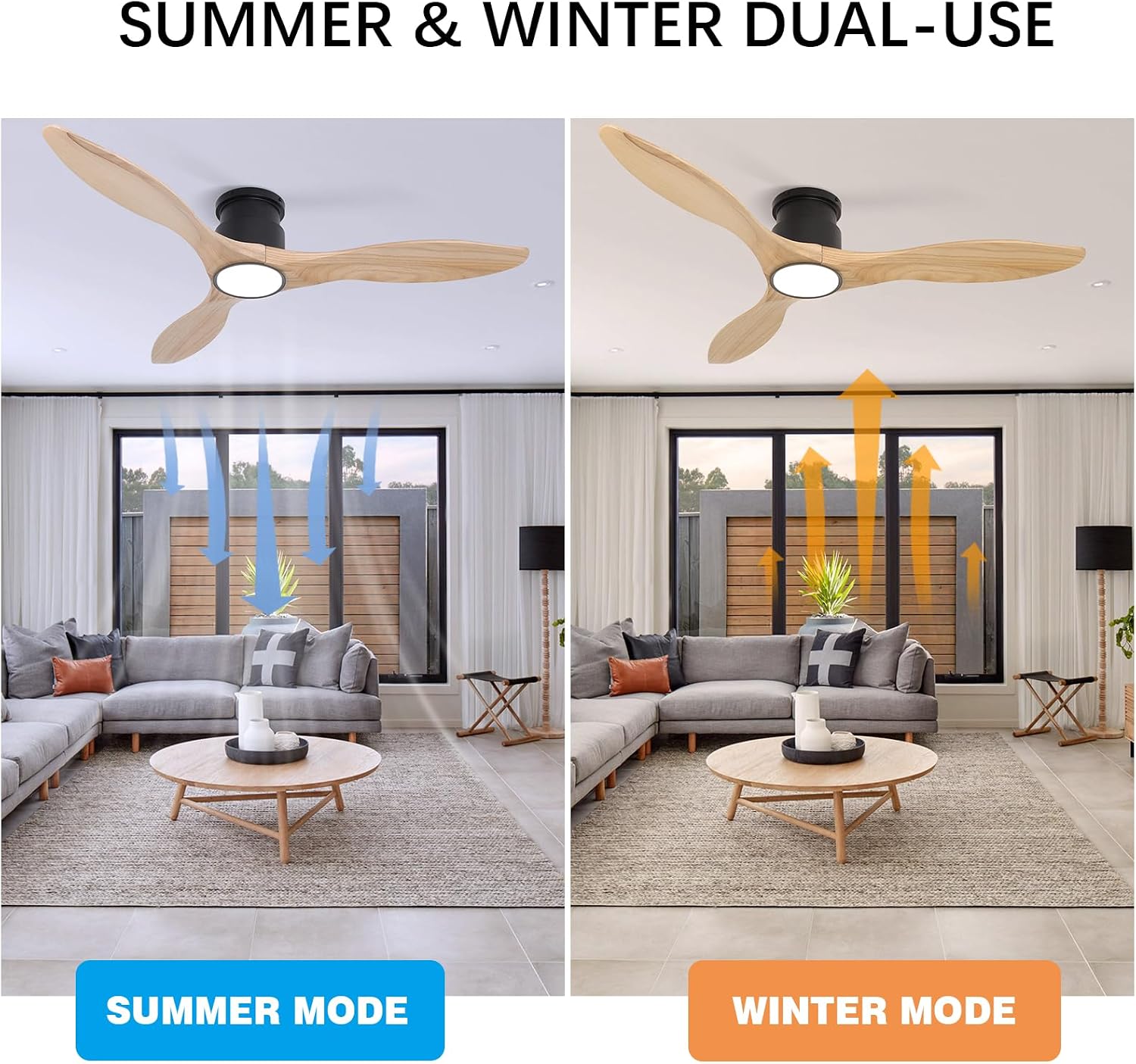 Ceiling Fans with Lights Remote 52inch Solid Amber Color Wood Fan Timing 6 Speeds Silent Reversible DC Motor 3CCT LED Light with Memory Lighting Function Indoor Outdoor Fan Farmhouse Bedroom