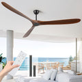 Ceiling Fans Without Light, 88 In Extra Large Ceiling Fan No Lights, 3 Wood Walnut Blades, DC Motor, Propeller Outdoor Ceiling Fan for Patios and Big Rooms with Remote Control