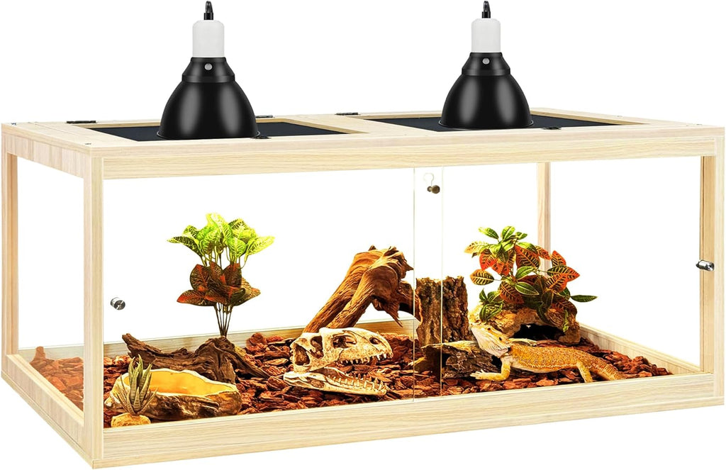 PROLEE Bearded Dragon Tank, Tempered Glass Reptile Encloure and Snake Tank with Metal Mesh Roof Door,Locking Design Reptile Tank for Lizard,Gecko,Chameleon (Oak, 82 Gallon (48x19.5x19.5) Inch)