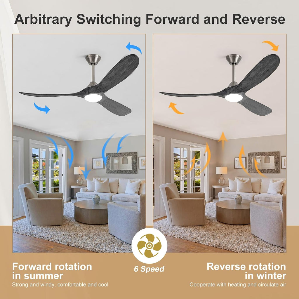 Outdoor Ceiling Fan with Light, 60 inch Ceiling Fan with Light and Remote, Modern Wood Ceiling Fans, Reversible Quiet DC Motor, High CFM, Dimmable Ceiling Fans for Indoor/Outdoor Nickel+Gray