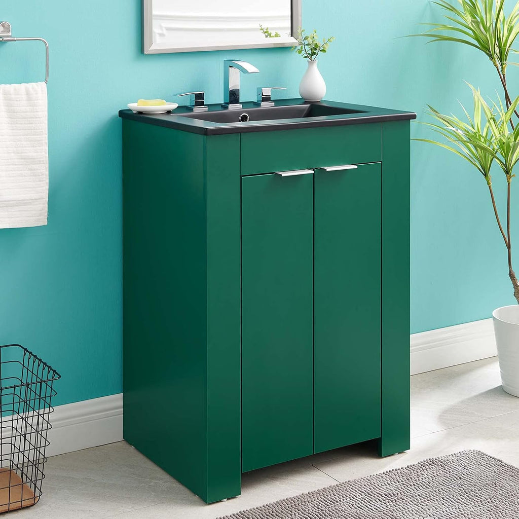 Sink Vanity Cabinet, Melamine, Green Black, Modern Contemporary, Hotel Bedroom Bathroom Master Suite