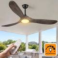 Haipeel 60 Inch Outdoor Ceiling Fans with Lights, Propeller Solid Wood Ceiling Fans with Light and Remote Control for Outdoor Ceiling Fan with Light for Patio Farmhouse, DC ETL Listed, Deep Brown