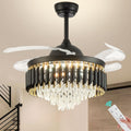 42' Black Ceiling Fan with Lights and Remote, Dimmable LED Fan Light, 4-Blade Modern Fandelier, Quiet Reversible Motor, 6 Speeds Timer, PC Blades for Bedroom Living Room Kitchen Dining Room