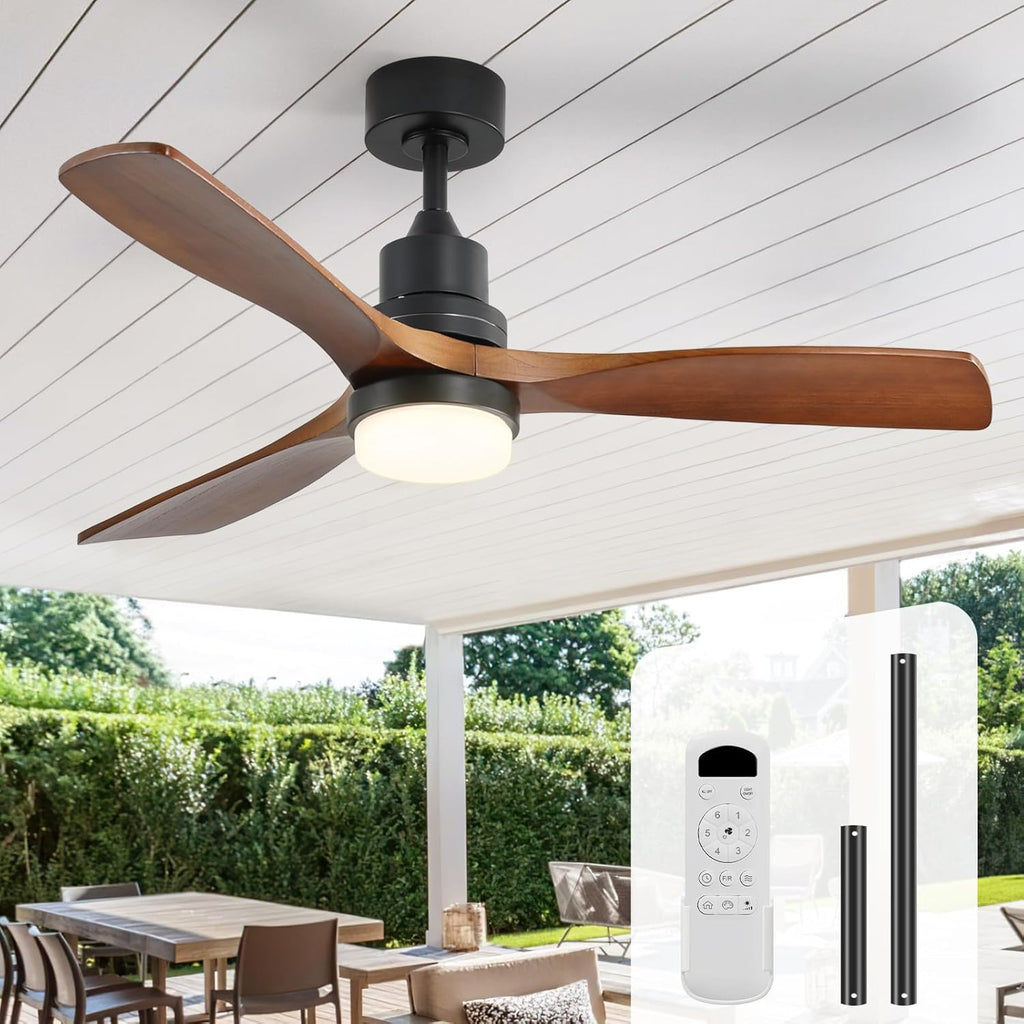 Sofucor 52 Inch Ceiling Fans with Lights and Remote Control, Modern Solid Wood Outdoor Ceiling Fan with Light for Bedroom Living Room Indoor Farmhouse Patio, Quiet DC Motor