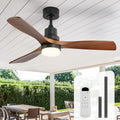 Sofucor 52 Inch Ceiling Fans with Lights and Remote Control, Modern Solid Wood Outdoor Ceiling Fan with Light for Bedroom Living Room Indoor Farmhouse Patio, Quiet DC Motor