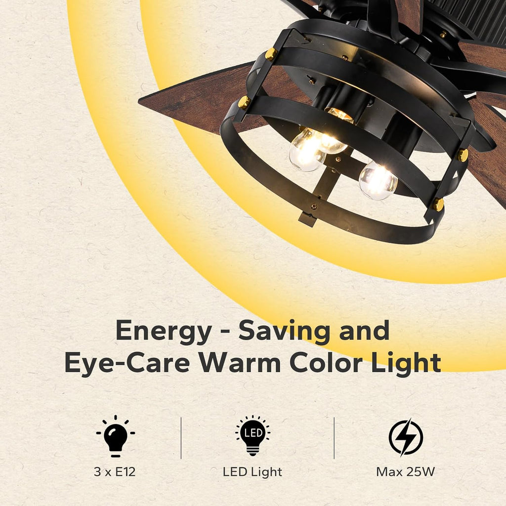 Farmhouse 52 inch Ceiling Fans with Lights and Remote, 2 Sets of Fan Blades, 4 Colors, Outdoor Ceiling Fan for Patio with Light, Wood Ceiling Fans with Timer Reversible DC Motor for Porch