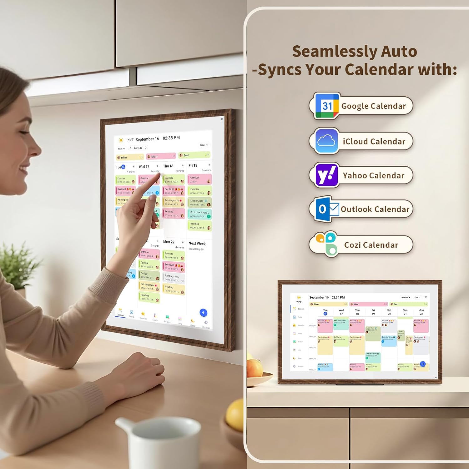 21.5 Inch Digital Calendar Chore Chart with Touchscreen - Full HD Interactive Display, Wall & Desk Mountable Family Planner, to-Do List & Meal Planner, Digital Picture Frame Gifts for Women Mom