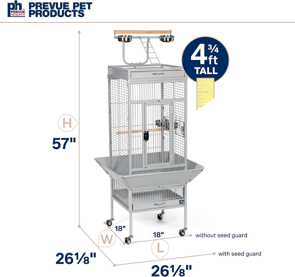 Prevue Pet Products Wrought Iron Select Bird Cage - Large Steel Cage with Rolling Stand, Seed Guards, and Playtop, Durable Design, Ideal for Conures and Medium Birds - Chalk White