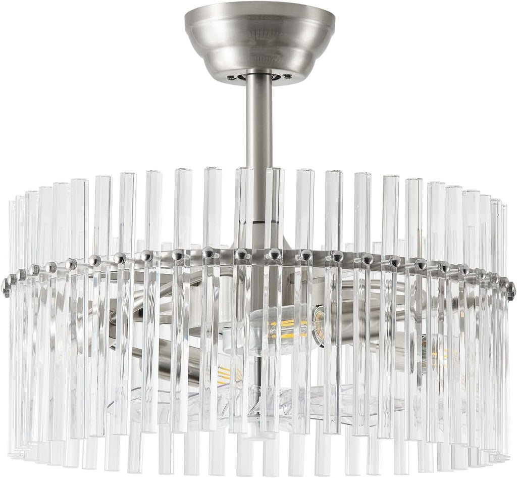 SYDACG 20' Silver and Clear Crystal Fandelier Ceiling Fan with Light, Mid-Century Chandelier Ceiling Fan with Light Remote Control, 6 Speeds for Bedroom, Nursery, Living Room