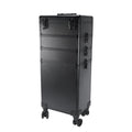 4 in 1 Rolling Makeup Train Case with Light & Mirror, Interchangeable Cosmetic Box, Cosmetology Caboodle Case on 360° Wheels, Beauty Storage Luggage(Black)