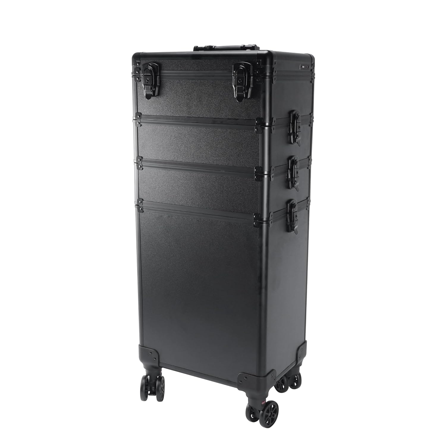 4 in 1 Rolling Makeup Train Case with Light & Mirror, Interchangeable Cosmetic Box, Cosmetology Caboodle Case on 360° Wheels, Beauty Storage Luggage(Black)
