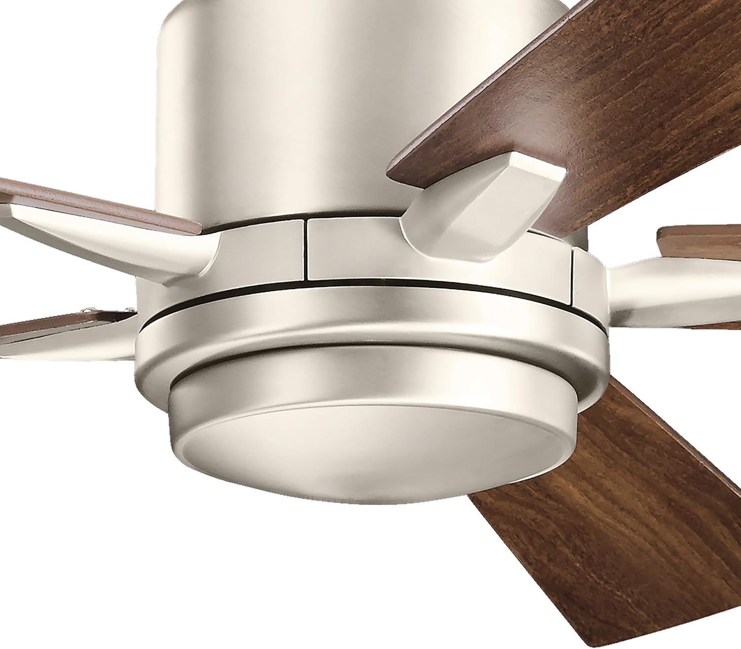 KICHLER 330000NI Protruding Mount, 5 Silver/Walnut Blades Ceiling fan with 73 watts light, Brushed Nickel