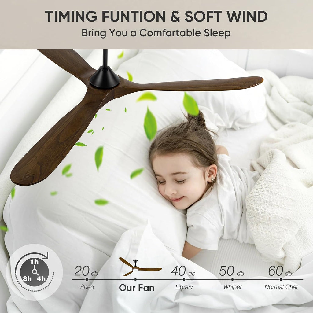 60 Inch Wood Ceiling Fan with Light, Outdoor Farmhouse Rustic Ceiling Fans for Patios Remote/App/Alexa Control, 3 Blades Large Airflow Propeller Dc Ceiling Fans for Indoor Outside