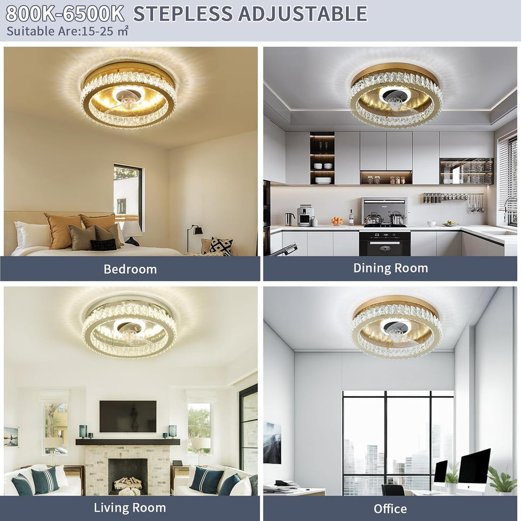 FRIXCHUR Ceiling Fan with Light Low Profile Ceiling Fans with Remote Control Flush Mount Ceiling Fan 3 Color 6 Speed LED Fan Light for Bedroom Living Room Kitchen Dinning Room (Gold)