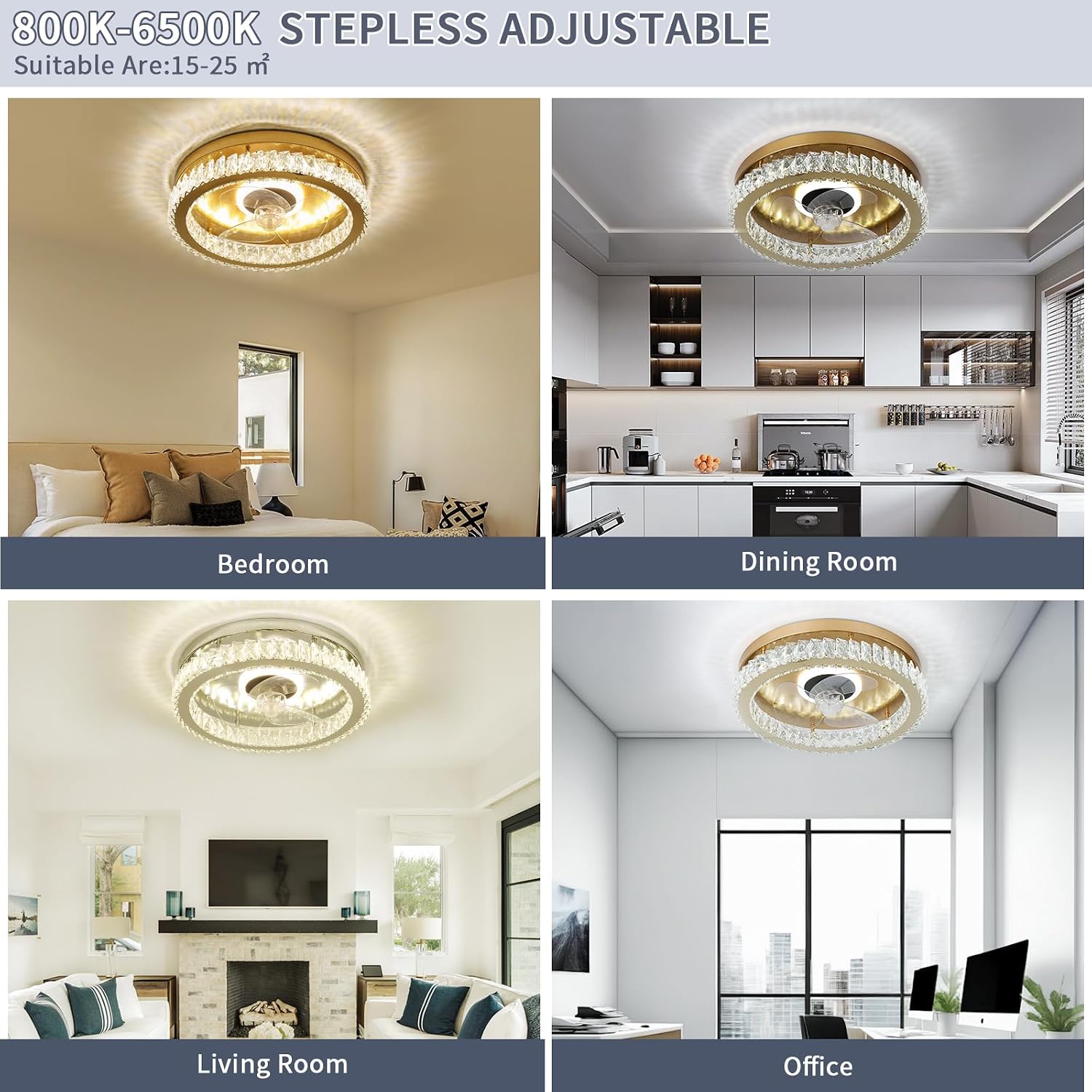 FRIXCHUR Ceiling Fan with Light Low Profile Ceiling Fans with Remote Control Flush Mount Ceiling Fan 3 Color 6 Speed LED Fan Light for Bedroom Living Room Kitchen Dinning Room (Gold)