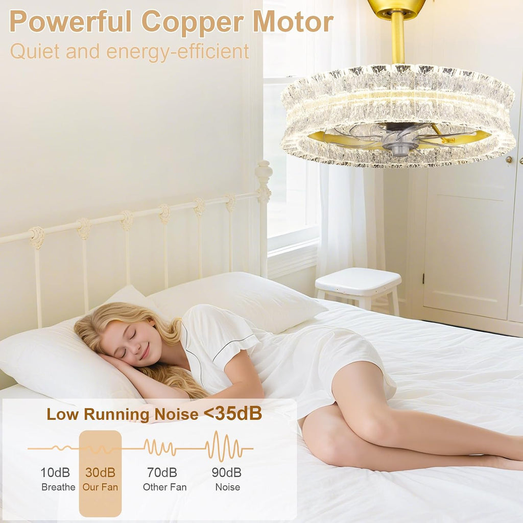 Depuley Crystal Ceiling Fans with Lights: 20' Gold Cagd Fan with Remote Control - Fandelier Fan Light for Girl's Bedroom Living Room Nursery