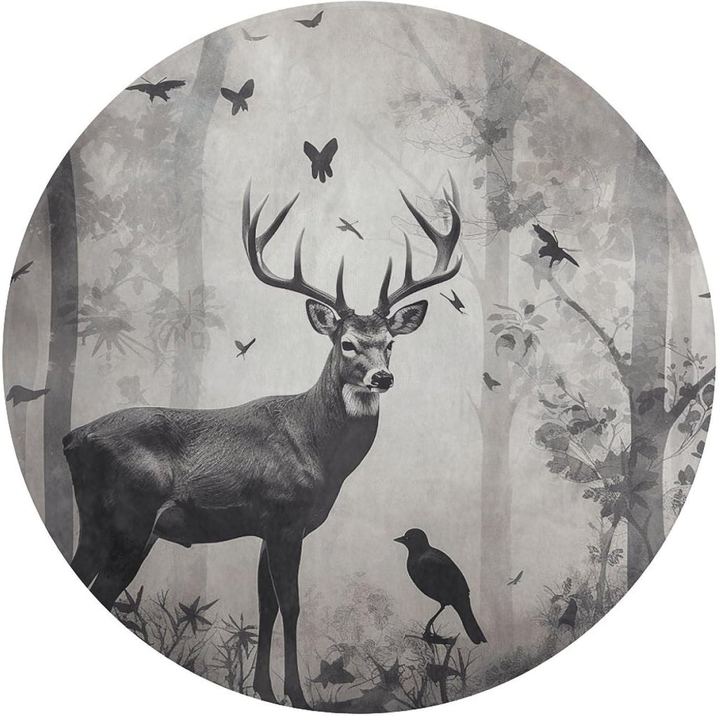 Hunting Silhouette of Deer Coral Velvet Round Floor Mat Non-Slip Bath Rug Floor Covering for Bathroom Vanity Guest Suite & Vacation Home