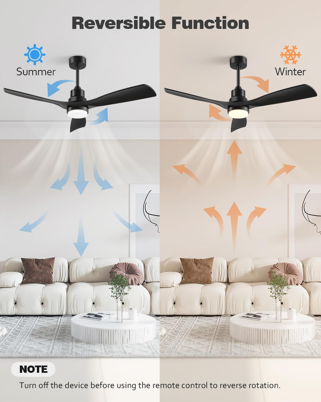 Ceiling Fan with Lights Remote Control, 52 Inch Black Ceiling Fans with 3 Downrods, 3 Blades, Timer, 6 Speed Modern Fan Quiet Reversible DC Motor for Patio Bedroom Outdoor/Indoor,52in,Black
