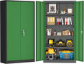 Greenvelly 72' H Metal Garage Storage Cabinet with 2 Doors and 4 Adjustable Shelves, Black Green Metal Cabinet with Lock for Office,Home, Garage, Gym, School