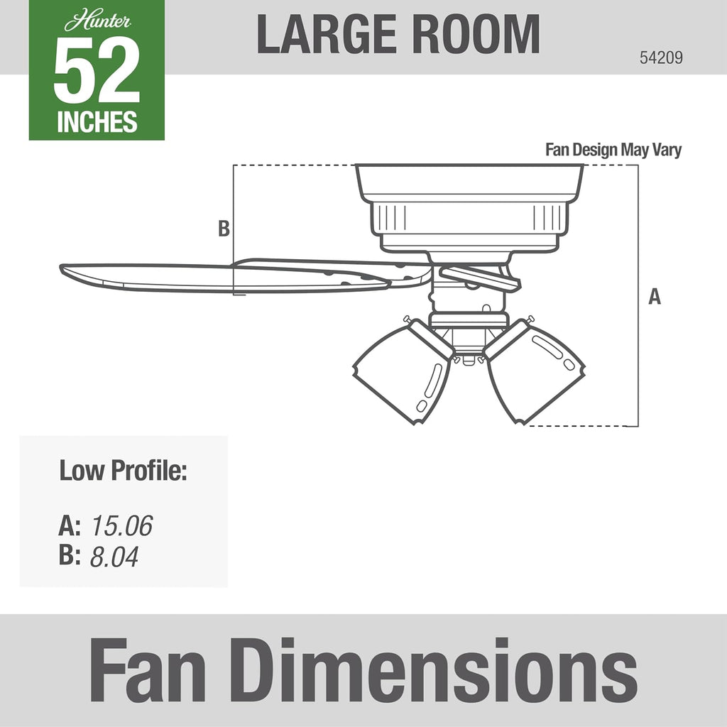 Hunter 52 inch Indoor Ceiling Fan with LED Lights and Pull Chain - Low Profile Flush Mount Ceiling Fan, 5 Blades, For Bedroom, Living Room, or Kitchen, Quiet - Crestfield 54209, Brushed Nickel