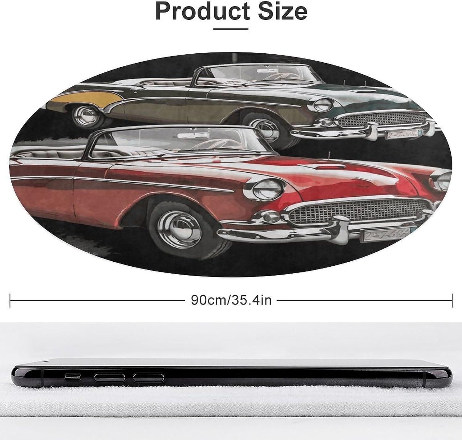 Classic Car Roadsters Old Fashioned Coral Velvet Round Floor Mat Non-Slip Bath Rug Floor Covering for Bathroom Vanity Guest Suite & Vacation Home