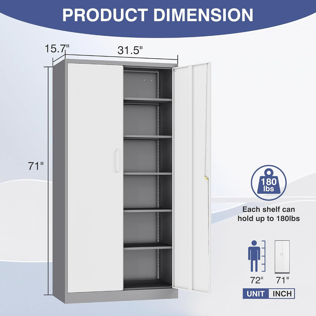 Metal File Cabinet,Locking Storage Cabinet with 2 Doors and 5 Adjustbale Shelves,Steel Tool Cabinet for Garage,Basement,Home Office