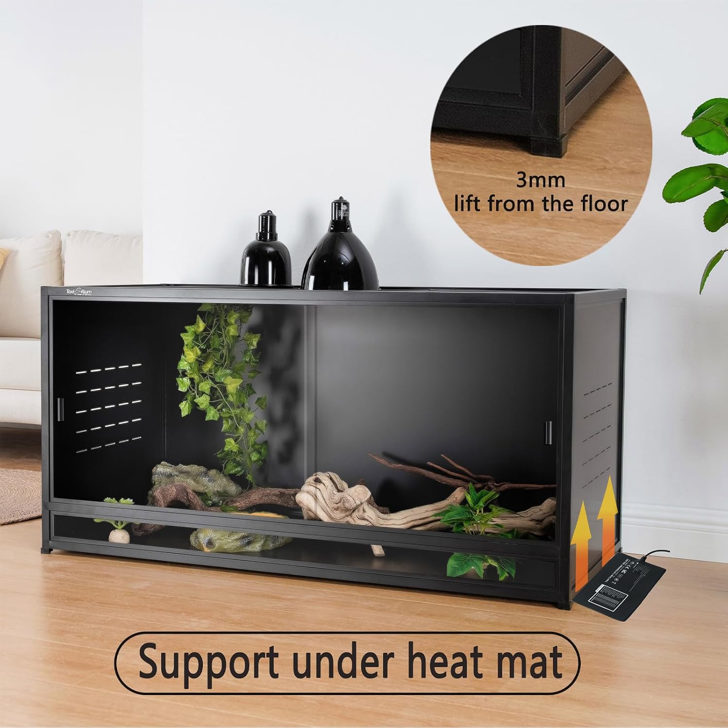 Reptile Tank 120 Gallon, 48'x24'x24' Large Reptile Enclosure for Bearded Dragon and Ball Python,Snake Terrarium with Heavy Duty Screen Front Sliding Tempered Glass Door, Combination Lock