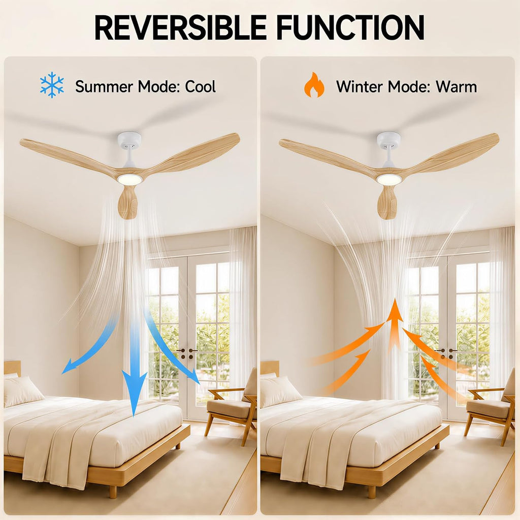 Skylike 52' Wood Outdoor Ceiling Fan with Lights, Propeller Farmhouse Ceiling Fan and Remote Control, 3 Blade Light Wood Ceiling Fan for Patio,Porch, Gazebo, Bedroom