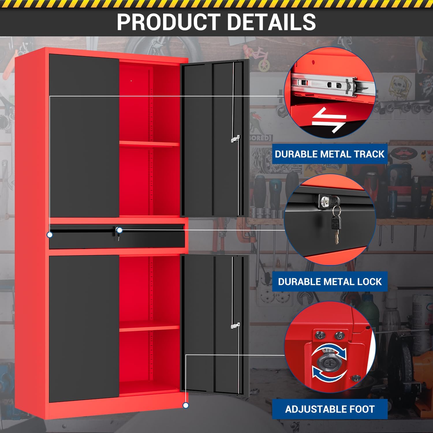 Fesbos 71' Metal Cabinet-Black&Gray Heavy Duty Storage File Cabinet Steel Tool Cabinets with Shelves, Lockable Doors and Drawers- for Garage, Pantry, Warehouse - Assembly Required