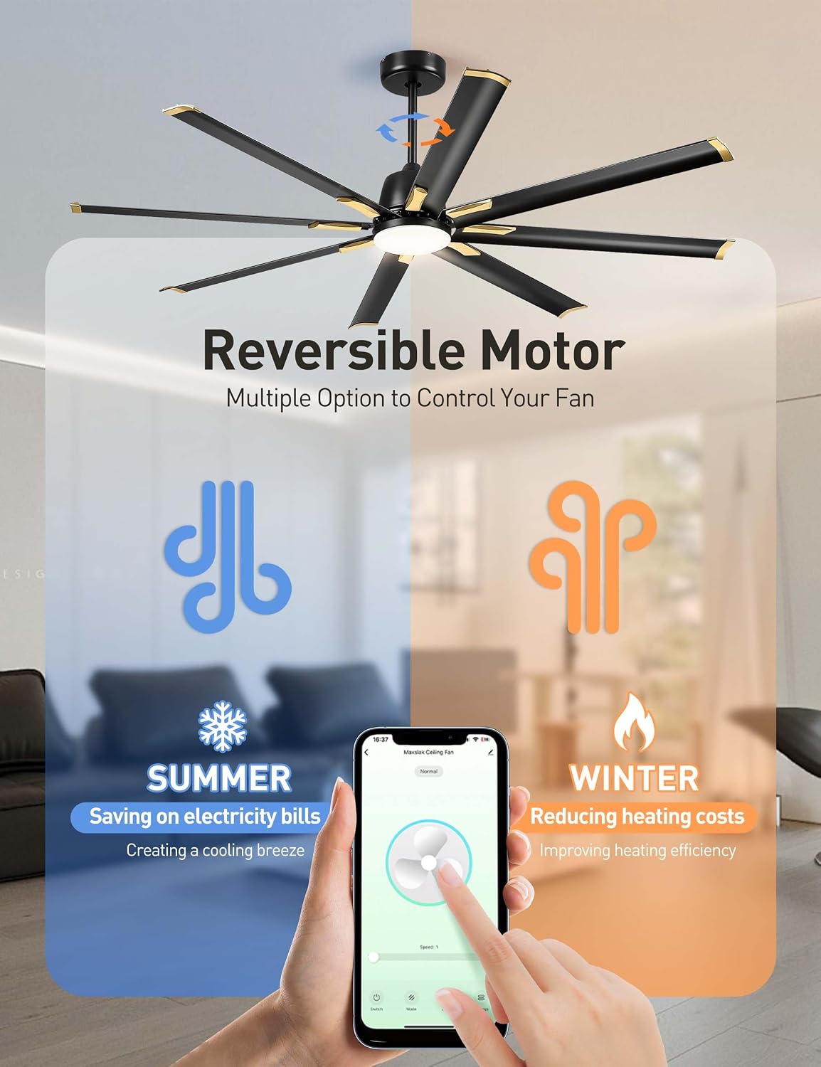 Minislak 72 Inch Ceiling Fan with Light,Industrial Ceiling Fan with 8 Aluminium Blades,Black Gold Smart Fan Compatible with Alexa,Garage Outdoor Indoor Fan for Patio and Living Room