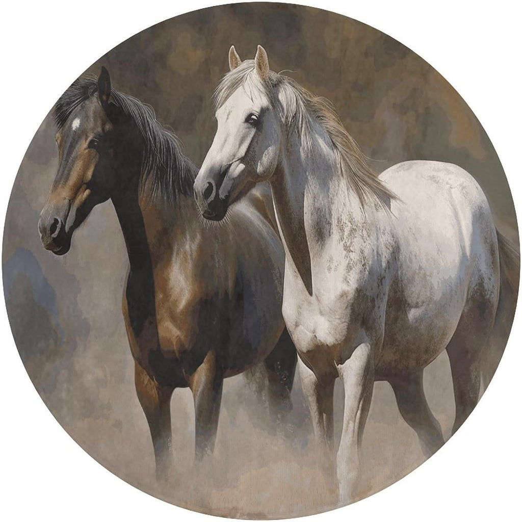 Horses Animals Coral Velvet Round Floor Mat Non-Slip Bath Rug Floor Covering for Bathroom Vanity Guest Suite & Vacation Home