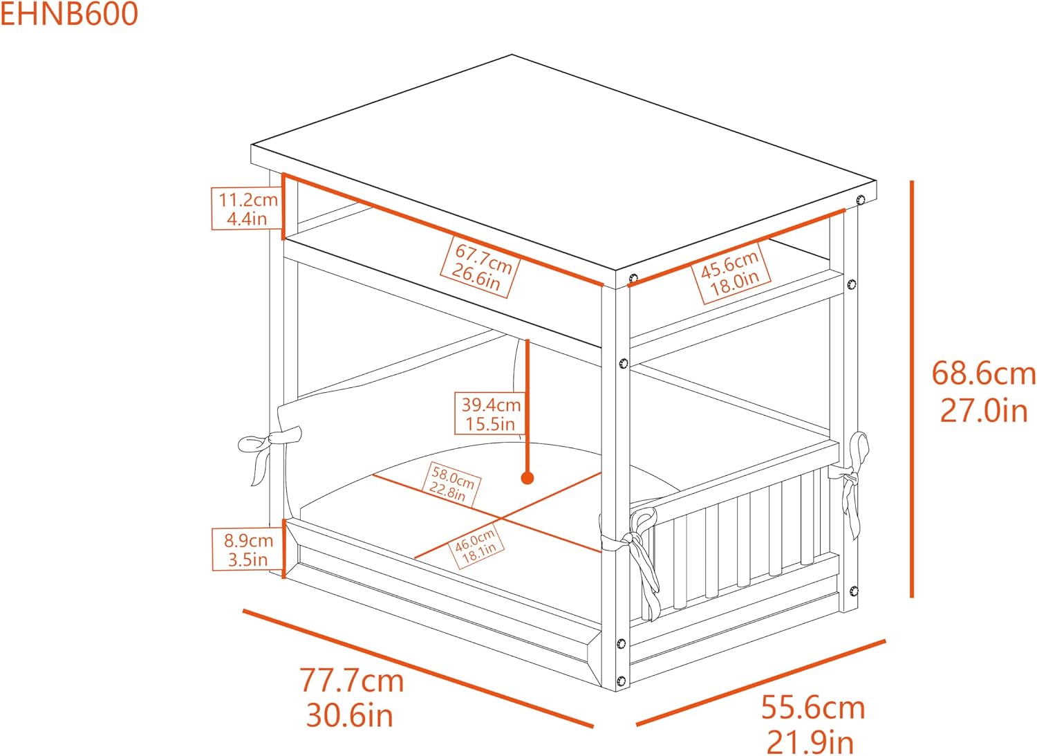 New Age Pet ECOFLEX Nightstand Dog Bed, Indoor Pet Bed with Moisture Resistant Frame & Soft Cushion, Tool Free Assembly, Grey