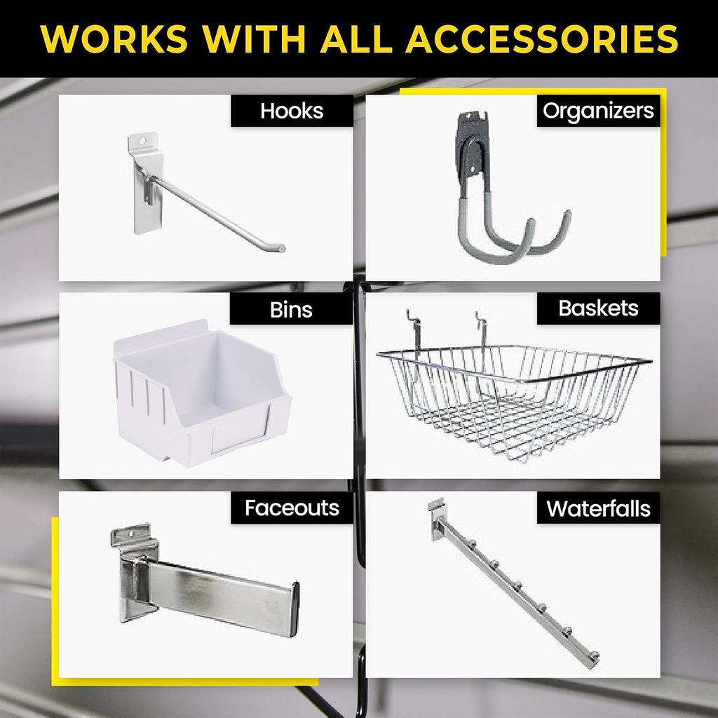 Heavy Duty 4x4 PVC Garage SlatWall Storage System (with Endcaps & Screws) - Modular Slat Wall Paneling for Garage Wall Organizer - Interlocking SlatWall Panels for Home & Commercial Use (White)