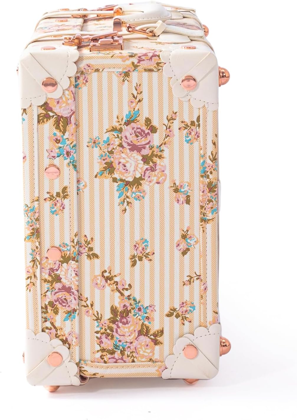 COTRUNKAGE Large 20' Carry On Suitcase Cute Pu Overnight Vintage Trunk Luggage Bag for Women with Combination Locks, Beige Floral