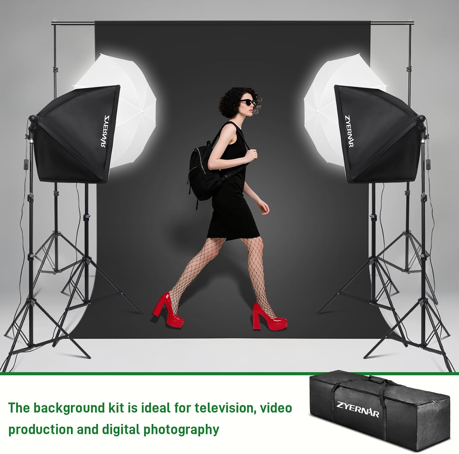 Photography Lighting kit with Backdrops, 8.5x10ft Backdrop Stands, Zyernar LED Bulbs Umbrella Softbox Continuous Lighting, Photo Studio Equipment for Video Shoot