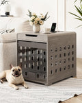 Modern Dog Crate Furniture with Charging Station Medium Kennel Indoor with Flip-up Hidden Acrylic Door for Small and Medium Breeds up to 50lb Wood Pet End Side Table Cage, Grey