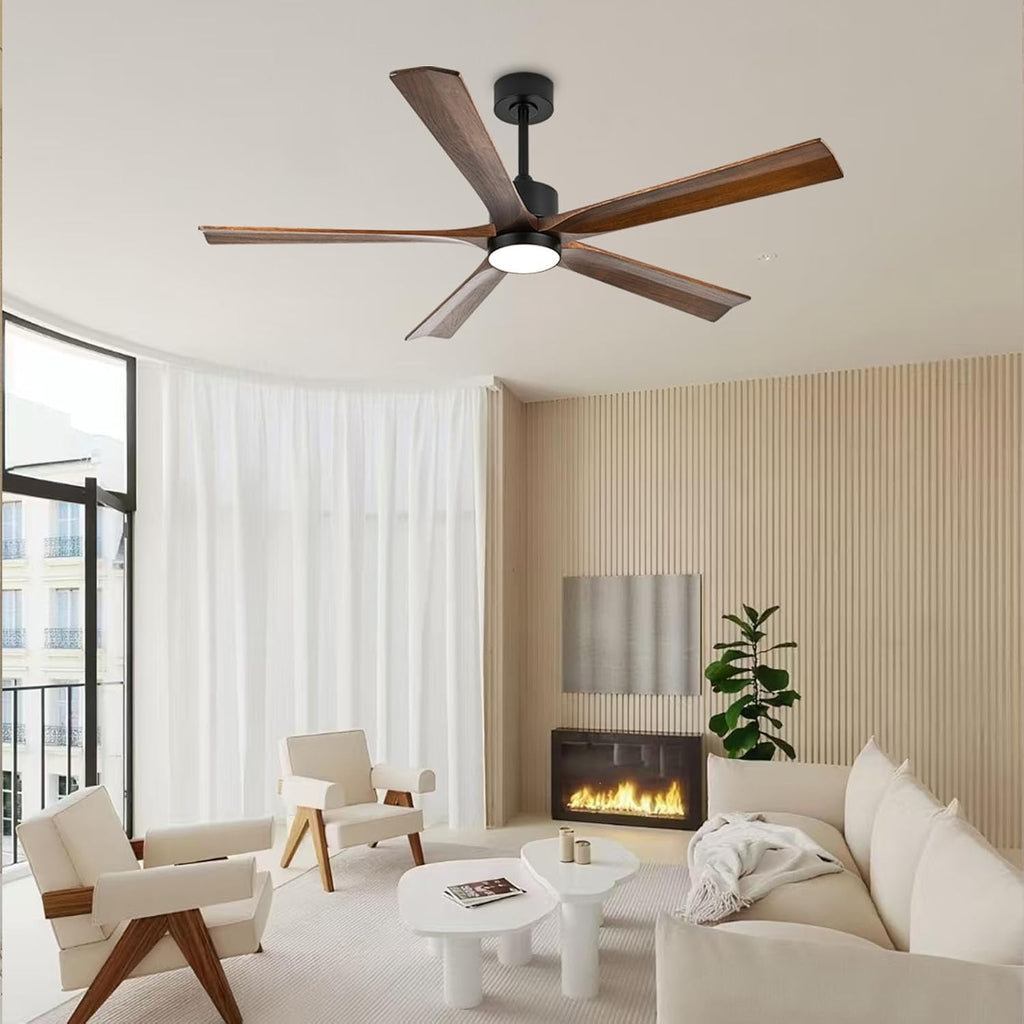 heimo 60 Inch Ceiling Fans with Lights and Remote, Wood Indoor Outdoor Ceiling Fan with Light for Patios Living Room Bedroom 5 Blades Large Mid Century Modern Ceiling Fan (Walnut)