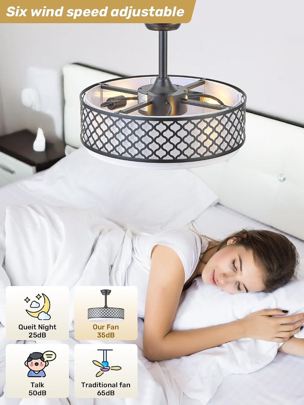 20' Black Fandelier Ceiling Fan with Lights, Rustic Farmhouse Caged Ceiling Fan with Light Remote Control, Rattan with 6 Speeds for Bedroom, Nursery, Living Room