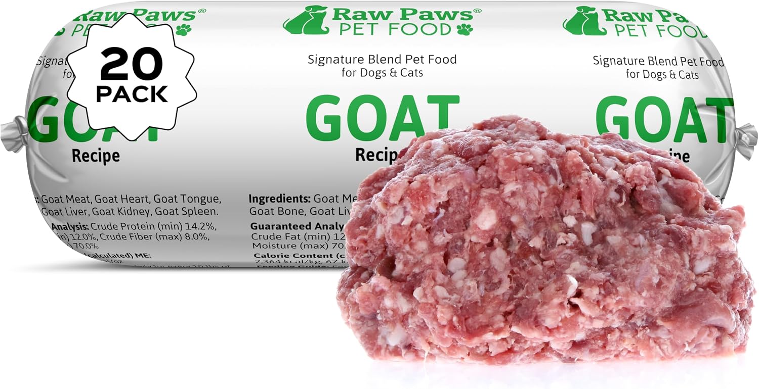 Raw Paws Signature Blend Pet Food for Dogs & Cats - Goat Recipe, 1-lb Rolls (20 Pack) - Fresh Raw Pet Food Made in USA, Natural Dog Food Rolls, Small-Batch Frozen Goat Dog Food, Raw Frozen