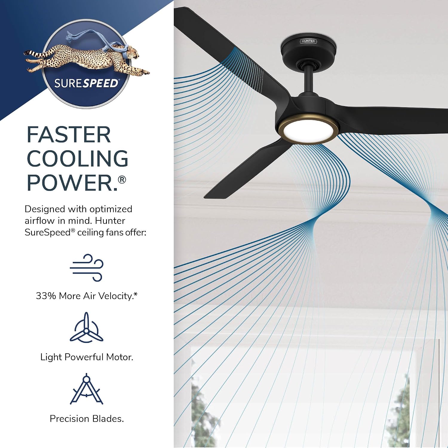 Hunter 52' ZenTech Outdoor Smart Ceiling Fan, LED Light, Remote, Black | ENERGY STAR certified with Apple, Google, Alexa support and covered outdoor use for bedrooms, living rooms, or patios.