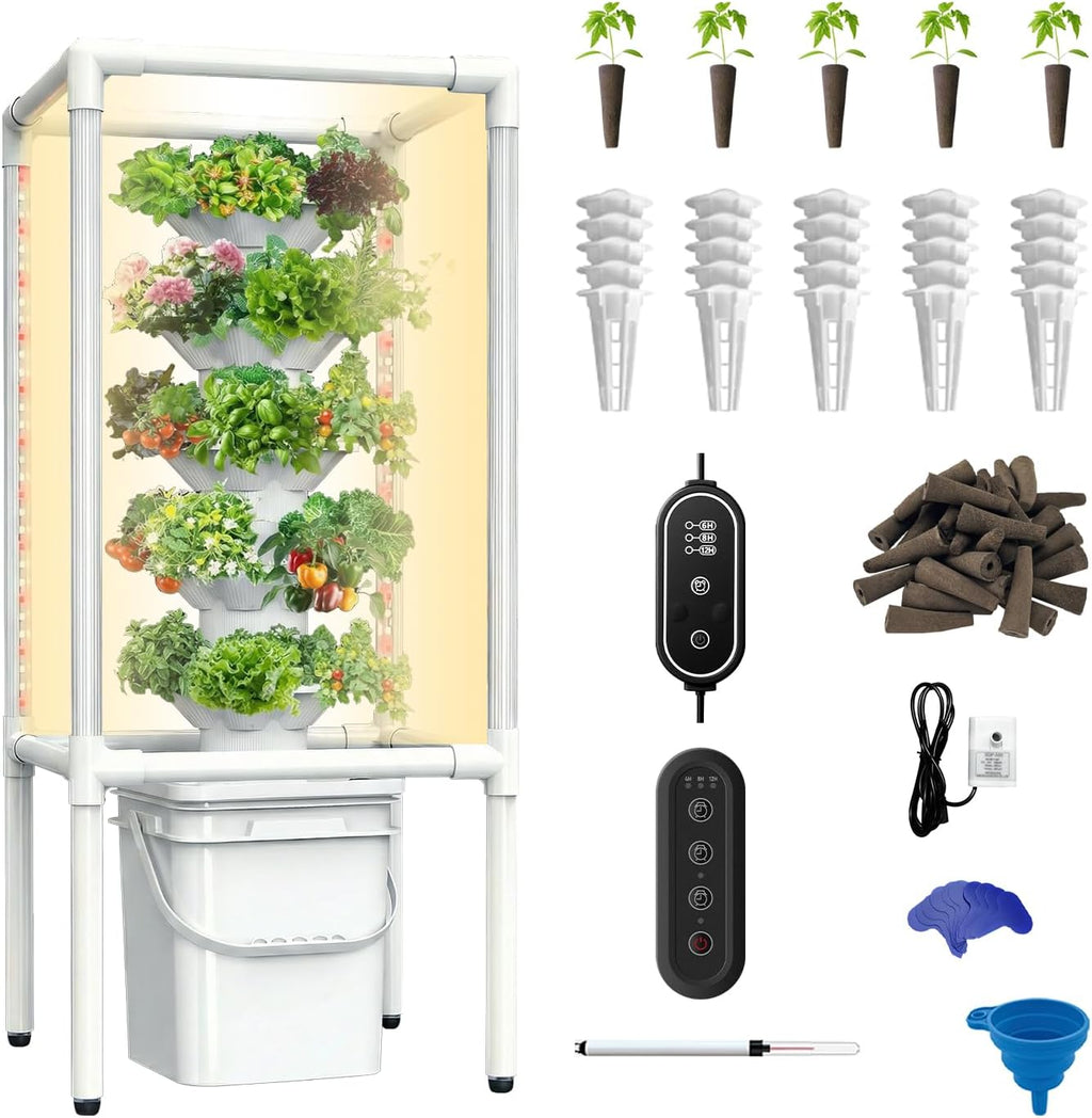 SJZX Hydroponics Growing System, Hydroponic Tower with Full-Spectrum Grow Lights, 5/14Tiers Indoor Outdoor Garden Planter, Vertical Home Gardening Germination Kits for Vegetables, Fruits, Herb (5L6H)