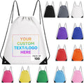 Custom Bags With Logo 100 Pack,Promotional Items Personalized Drawstring Backpack Bags Great for Gym and Everyday Use (White)