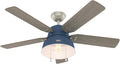 Hunter 52 inch Outdoor or Indoor Ceiling Fan with LED Light - Rustic Ceiling Fan with Pull Chain, For Bedroom, Living Room, or Patio, Standard Mount, No Remote - Mill Valley 50252, Indigo Blue