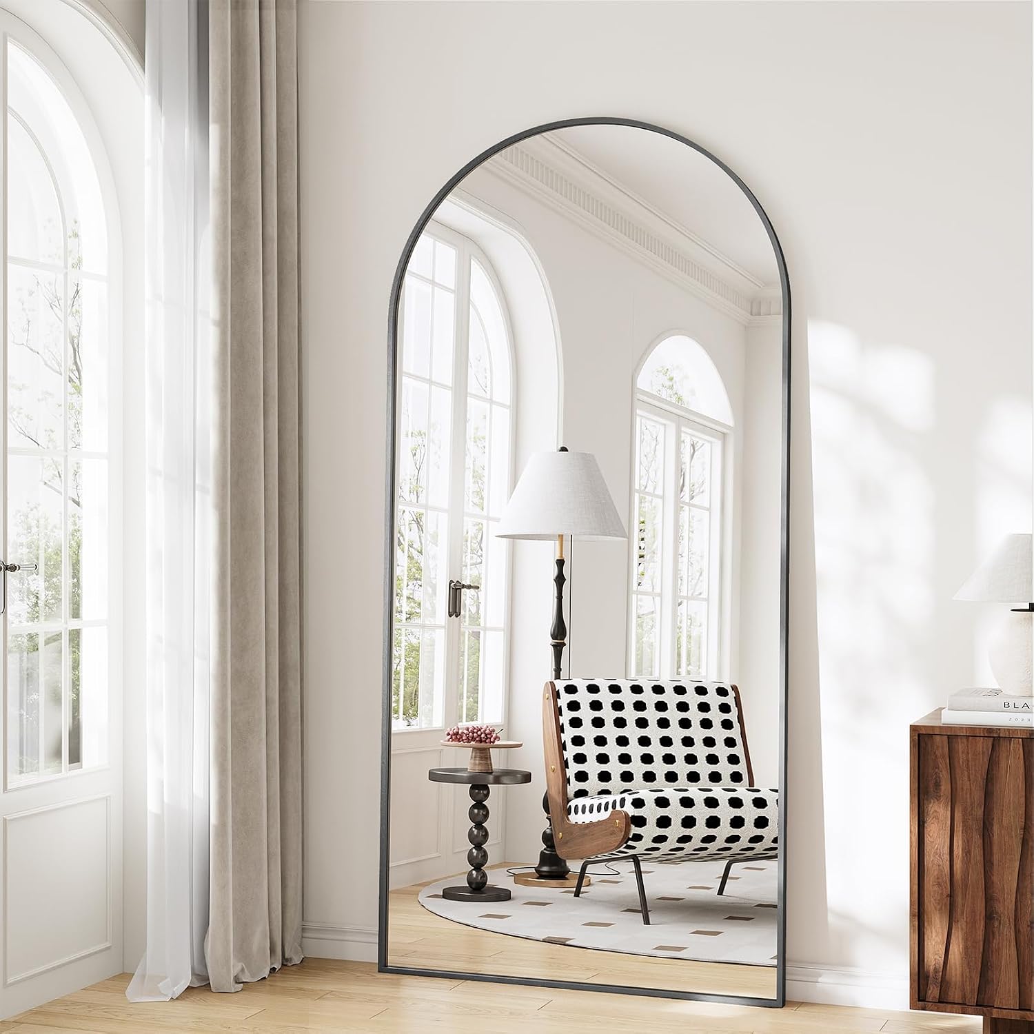 Large Full Length Mirror, 30'x71' Arched Floor Mirror Full Length with Stand, Room Decor Big Full Body Mirror with HD Tempered Glass Aluminum Frame for Bedroom Living Room, Black
