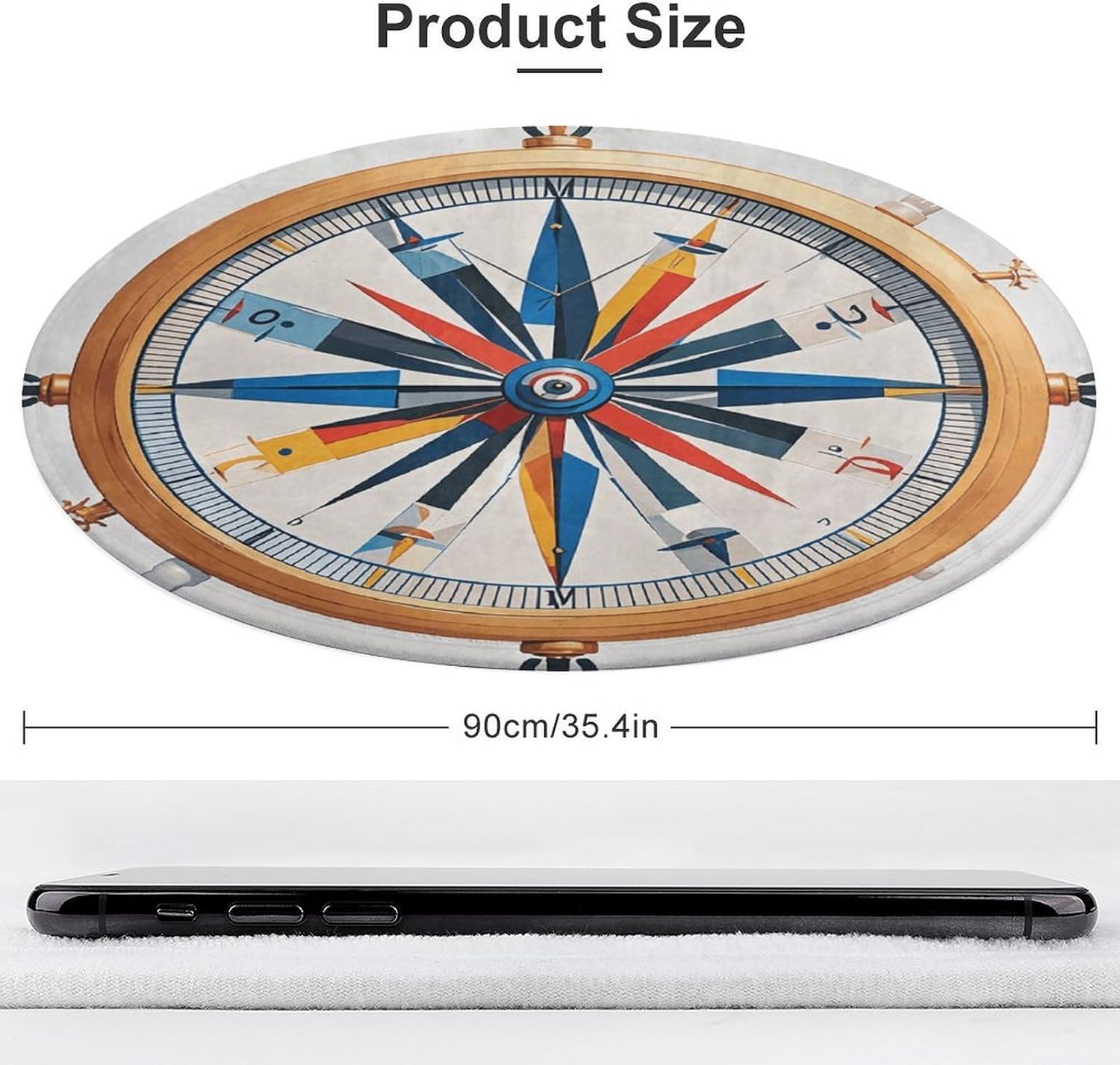 Maritime Sailboat Compass Coral Velvet Round Floor Mat Non-Slip Bath Rug Floor Covering for Bathroom Vanity Guest Suite & Vacation Home