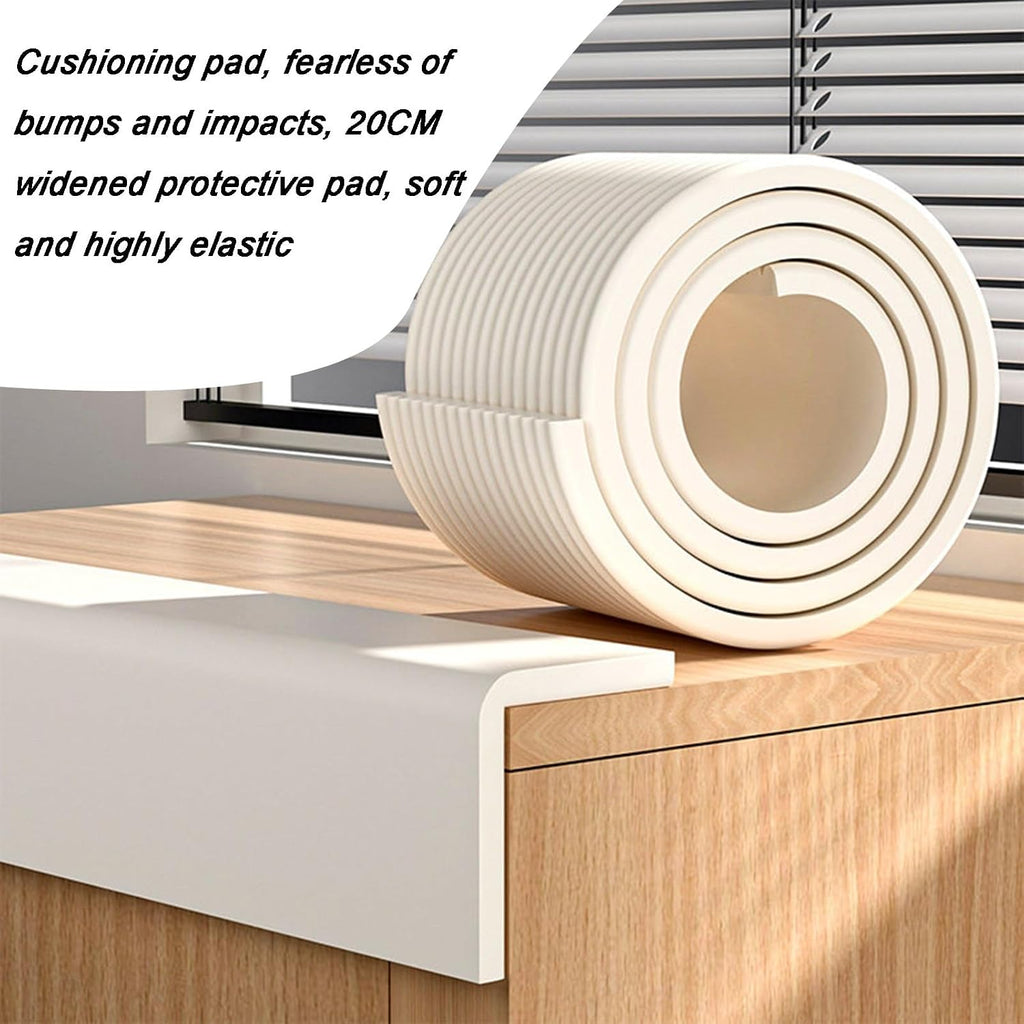 10M Soft Rubber Foam Edge Protector, Self-Adhesive Corner Guards for Tables, Chairs & Furniture, 20CM Wide Safety Strips (Black) - Child & Pet Safe